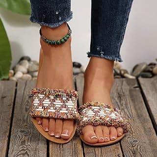 Generic Sandálias femininas estilo boho sem cadarço para o verão