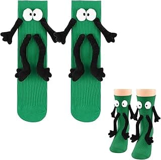 ONKZMORA 1 par de meias de mãos dadas para crianças, meninos e meninas, engraçadas, fofas, magnéticas, novidades, presentes malucos, meias de 4 a 11 anos (verde escuro)