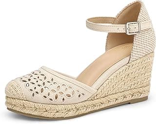 mysoft Sandálias espadrille femininas com plataforma, bico fechado, tira no tornozelo com fivela, confortáveis para o verão, estampa nude, tamanho 9.