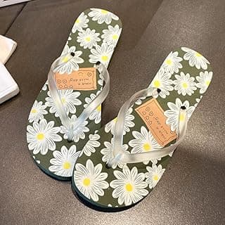Sandálias de verão com estampa floral verde e branco