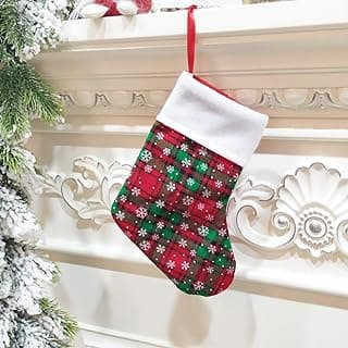 1 peça de meias de Natal para pendurar com padrão xadrez, pingentes de árvore de Natal, decoração de casa, branco, 24 x 17,5 cm
