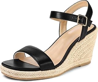mysoft Sandálias Espadrilles Femininas com Plataforma, Salto Anabela, Bico Quadrado, Tira no Tornozelo e Fivela - Modelo Casual e Elegante para o Verão