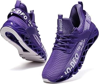 Tênis de corrida TSIODFO para trilha, roxo e branco, com sola geométrica, para mulheres.