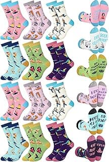 12 pares de meias temáticas engraçadas, presentes de Natal a granel para homens e mulheres, meias de algodão respiráveis para o inverno