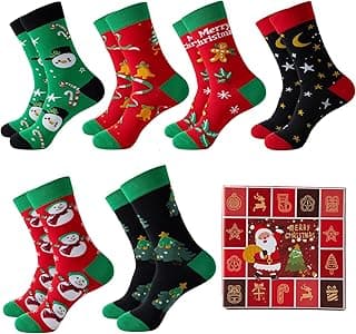 6 pares de meias de Natal femininas, masculinas, elásticas, até o tornozelo, de algodão, novidade, loucas, divertidas, presentes aconchegantes