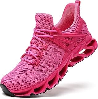Tênis feminino rosa para corrida, academia e caminhada com design de malha respirável.