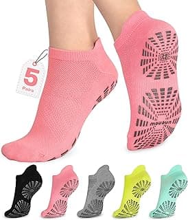 unenow 5 pares de meias femininas de Pilates antiderrapantes com aderência para ioga hospitalar descalço
