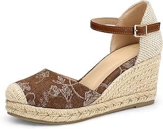 mysoft Sandálias espadrille femininas com plataforma, bico fechado, tira no tornozelo com fivela, confortáveis para o verão, marrom, tamanho 6.