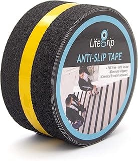 LifeGrip Fita de tração antiderrapante com faixa refletiva, melhor aderência, fricção, adesivo abrasivo para escadas, segurança, degrau de passagem, interior, exterior, preto (5 cm x 76 cm)