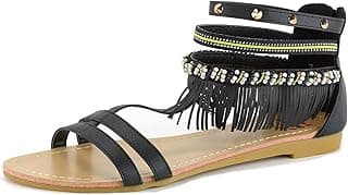 alpine swiss Sandálias gladiadoras planas com franjas e miçangas femininas