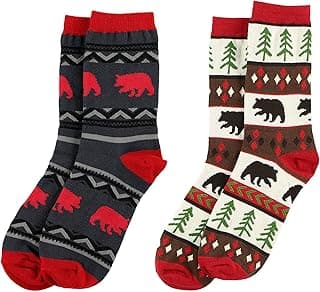 Lazy One Meias divertidas de comprimento médio para mulheres e homens, meias de cano alto malucas com desenhos, meias inovadoras em tamanhos adultos, pacote com 2, Pacote de meias Bear Fair Isle,