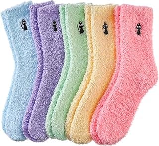 MQELONG Meias femininas super macias felpudas aconchegantes para dormir em casa, meias de microfibra para inverno quentes, 5 Pairs Cat, One Size