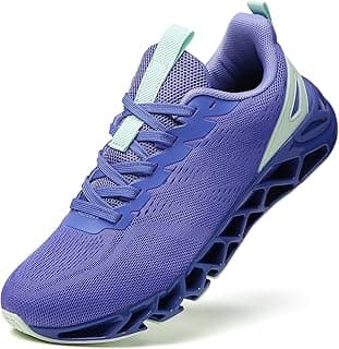 Tênis de corrida feminino TSIODFO azul e ciano, ângulo lateral, fundo branco