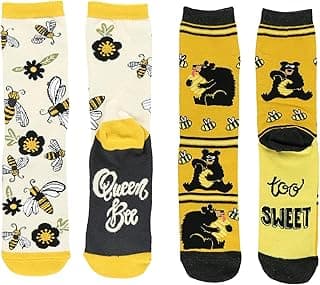 Lazy One Meias divertidas de comprimento médio para mulheres e homens, meias de cano alto malucas com desenhos, meias inovadoras em tamanhos adultos, pacote com 2, Pacote de meias de mel, Women's Shoe