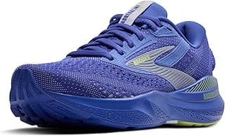 Tênis de corrida Brooks Adrenaline GTS 24 feminino azul e cinza com detalhes em verde