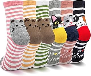 5 a 6 pares de meias femininas fofas de gato, meias divertidas de algodão com estampa animal, presentes de Natal para mulheres e meninas