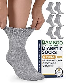 Pembrook Meias de bambu para diabéticos para mulheres e homens – 6 pares de meias de neuropatia | Meias de bambu femininas | Meias para diabéticos para mulheres tamanho 6-9 | 9-11