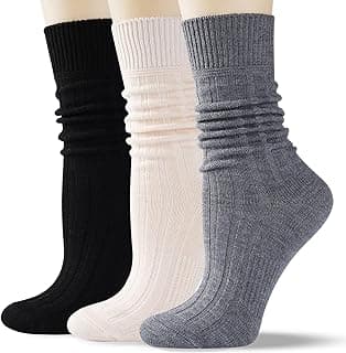 Juedverty Meias femininas leves de lã merino, confortáveis meias térmicas de cano médio para inverno, 3 pares