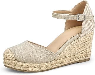 mysoft Sandálias espadrille femininas com plataforma, bico fechado, tira no tornozelo com fivela, confortáveis para o verão, em linho, tamanho 6,5.