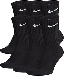 NIKE Meias de cano alto unissex almofadadas com faixa (6 pares), preto/branco, grande
