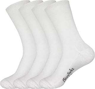 Meias masculinas de fibra de bambu rayon da BambooMN finas com sola grossa e confortável – 4 pares, Branco, 6-10