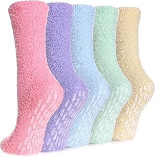 MQELONG 5 Pares de Meias Pantufas Macias e Fluffys para Mulheres Quentes com Anti-Derrapante Adequadas Casa Yoga Uso Hospitalar