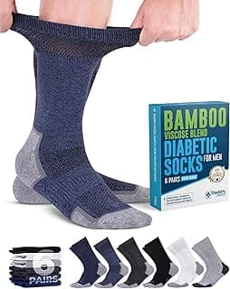 Doctor's Select Meias masculinas de viscose de bambu para diabéticos – 6 pares de meias masculinas para diabéticos