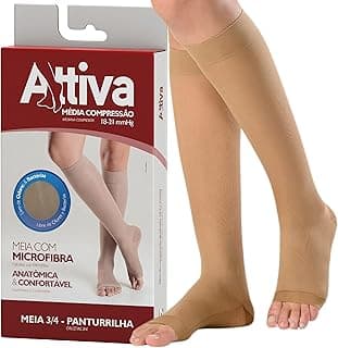 Meia de Compressão Feminina 3/4 Panturrilha Média 18-21 mmHg Sem Ponteira Natural ATTIVA - Meia para Circulação, Varizes, Pernas Inchadas e Cansadas - Ideal para Gestante, Viagem e Conforto