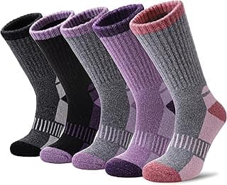 YEBING Meias femininas de lã merino para caminhadas térmicas e quentes para botas de inverno acolchoadas confortáveis e grossas para presente de trabalho, 5 pares