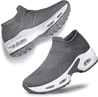 Tênis de caminhada feminino sem cadarço cinza e branco, respirável, ventilado e com aderência