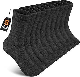 UUMIAER 5 pares de meias de lã merino para homens, meias de lã térmica para caminhadas, meias grossas de inverno (tamanho 38-48)