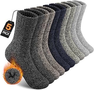 UUMIAER 5 pares de meias de lã merino para homens, meias de lã térmica para caminhadas, meias grossas de inverno (tamanho 38-48)