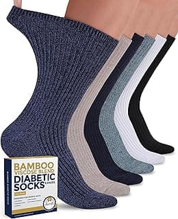 Pembrook Meias de malha canelada para diabéticos e viscose de bambu – 6 pares de meias femininas para neuropatia | Meias para diabéticos para mulheres