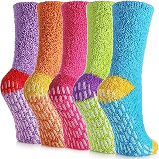 Yebing Meias hospitalares antiderrapantes para mulheres com aderência, felpudas, aconchegantes, antiderrapantes, meias de inverno quentes e macias para dormir