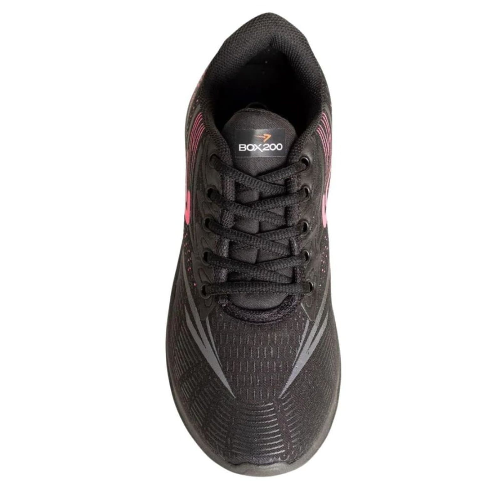 Tênis Box 200 Revolution feminino preto rosa respirável em tecido.