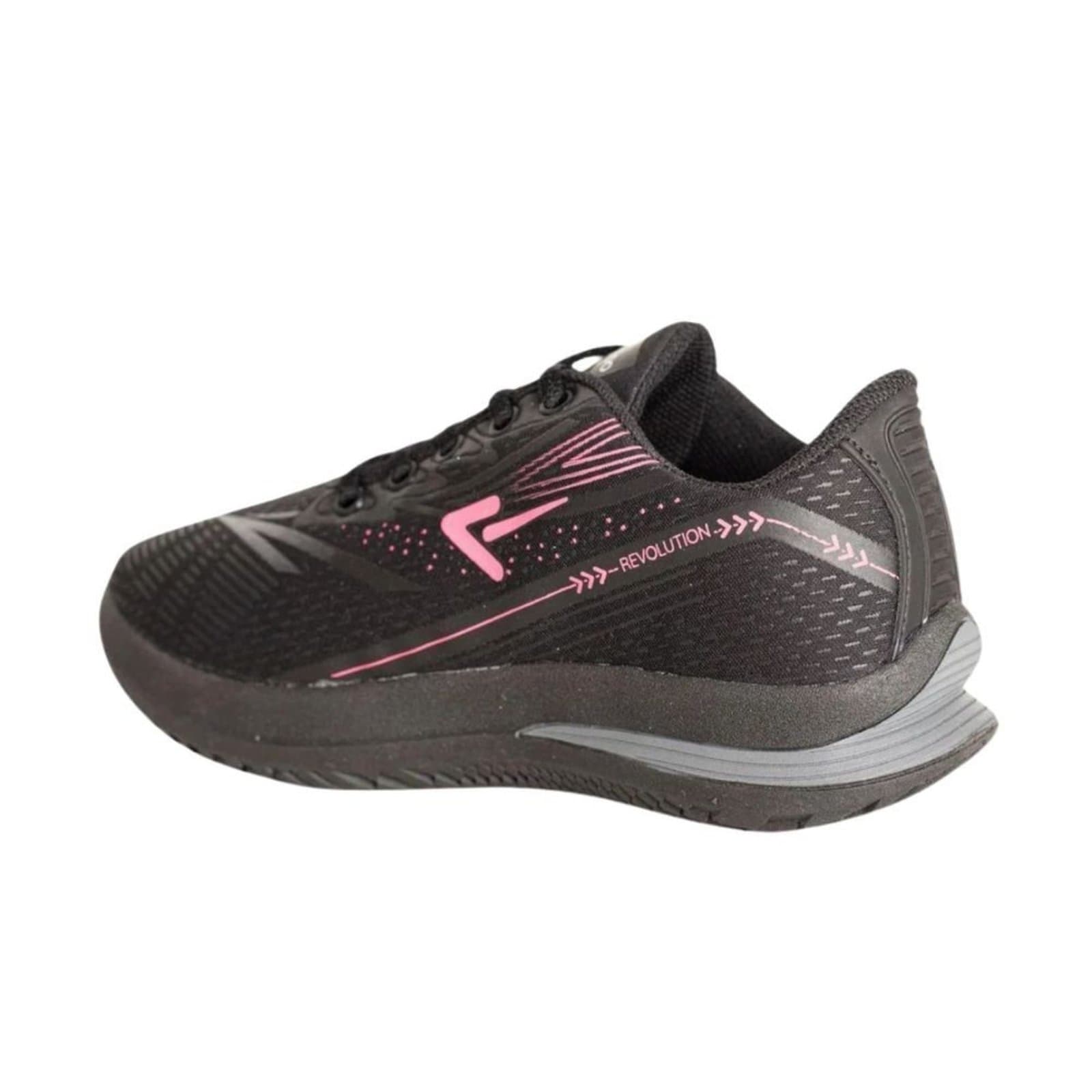 Tênis Box 200 Revolution feminino preto rosa com logo Revolution.