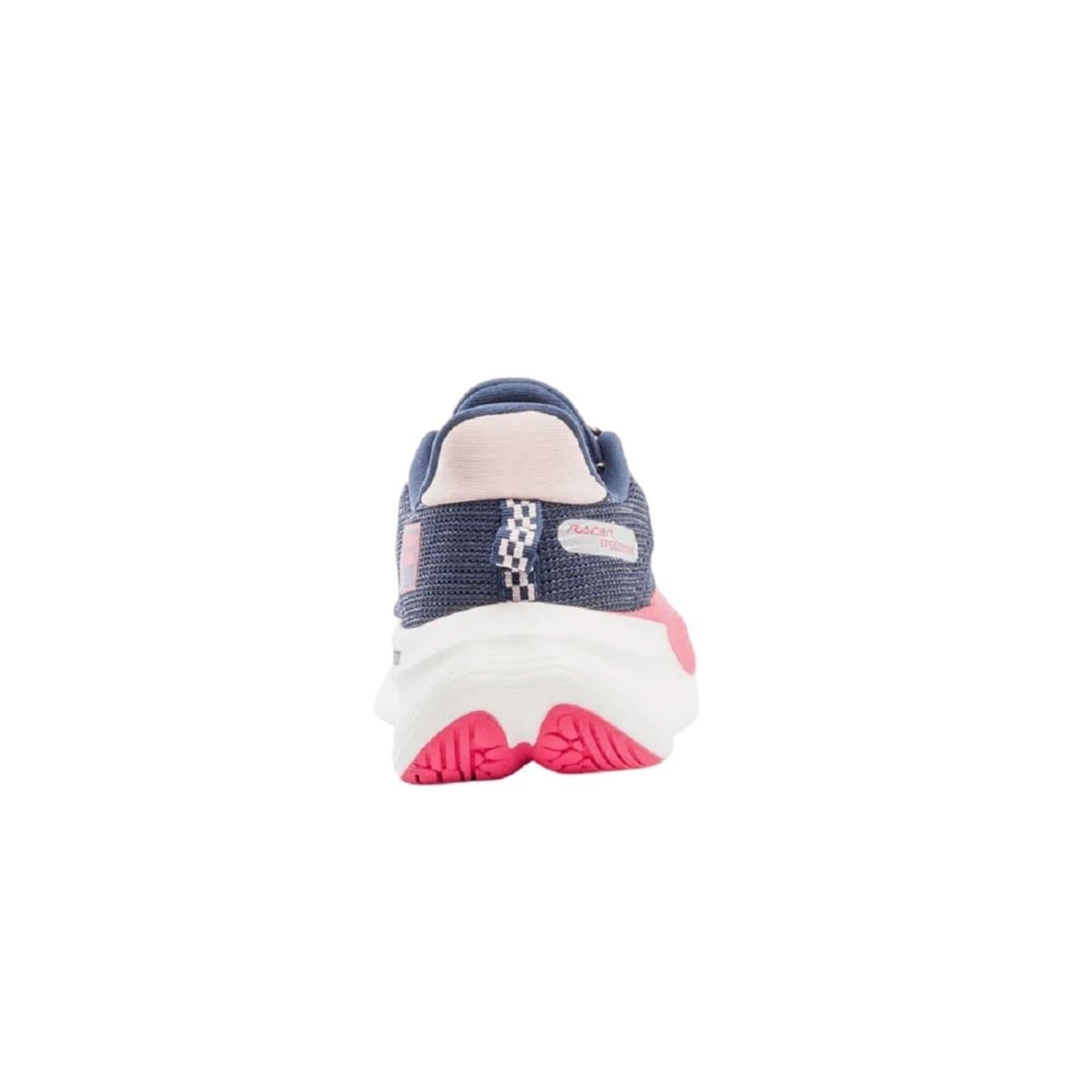 Tênis Fila Racer Speedzone feminino azul marinho e rosa com sola rosa e branca.