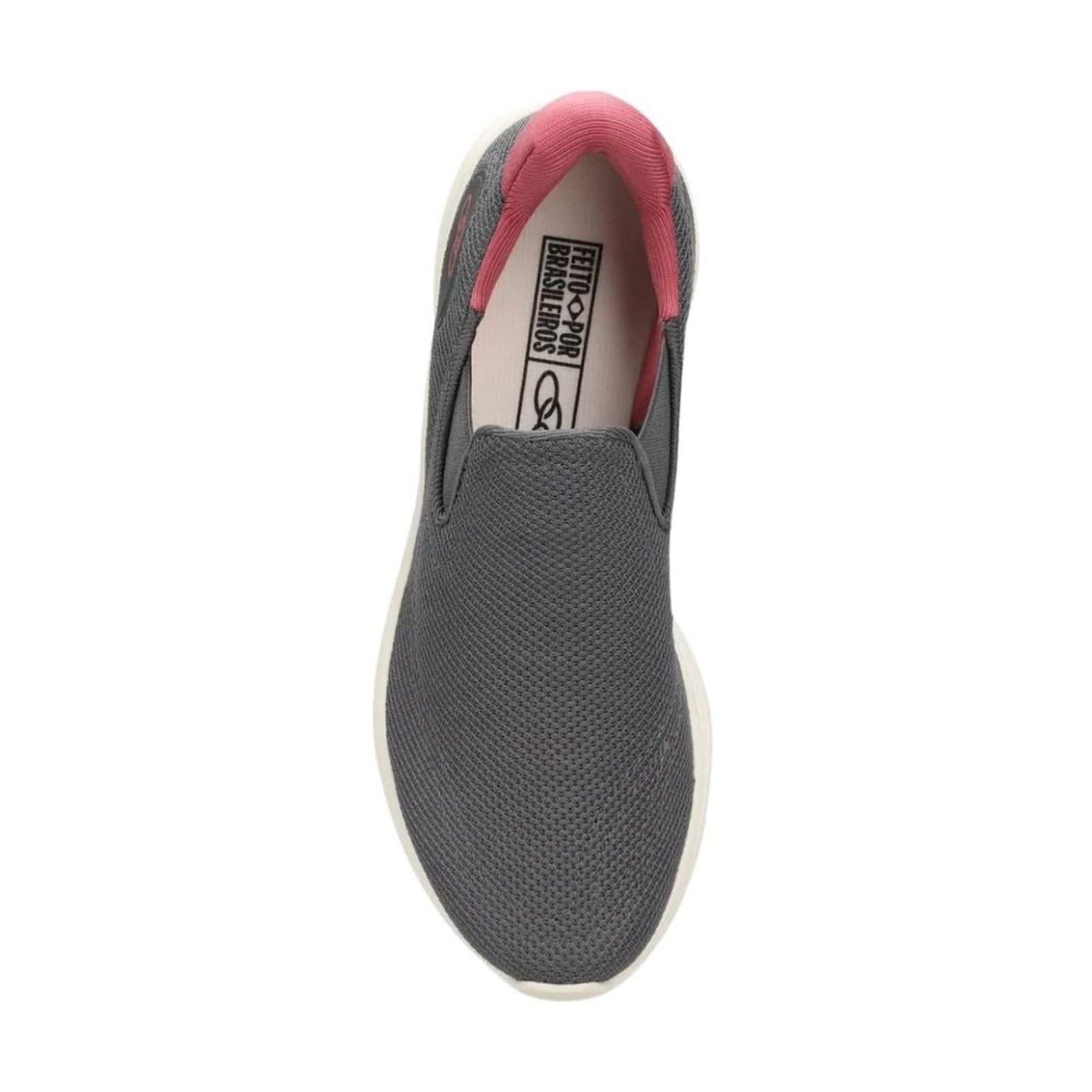 Tênis Olympikus Flutua 2 feminino cinza e rosa, estilo slip-on, sola branca.
