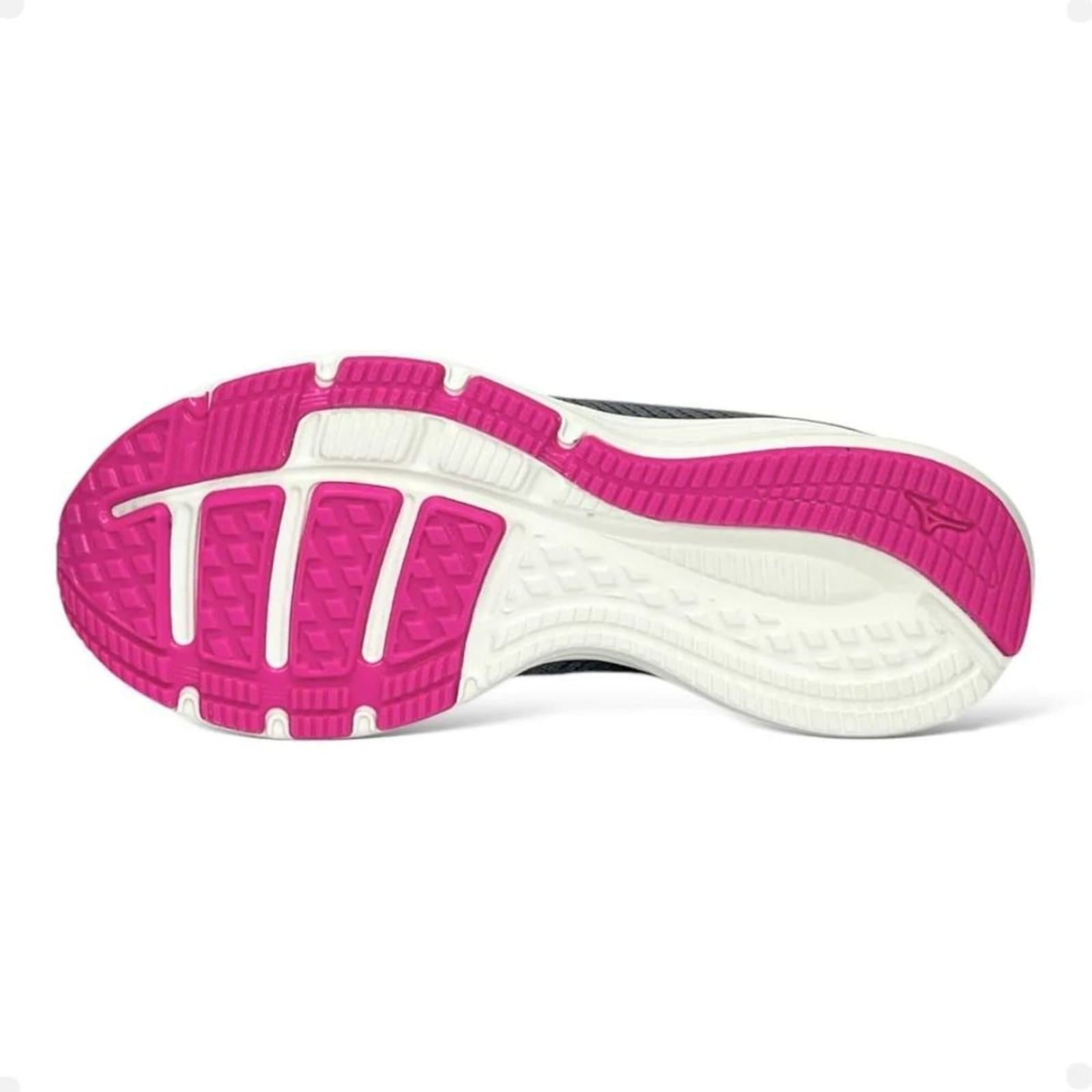 Solado rosa e branco do tênis Mizuno Cool Ride 3 feminino cinza.