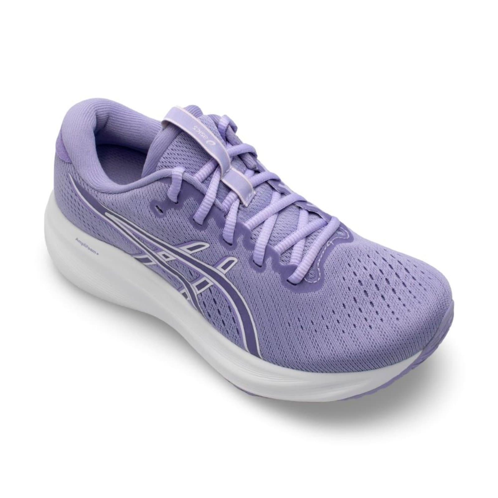 Tênis Asics Gel-Excite 11 feminino para corrida, cor roxa, com detalhes cinza e solado branco.