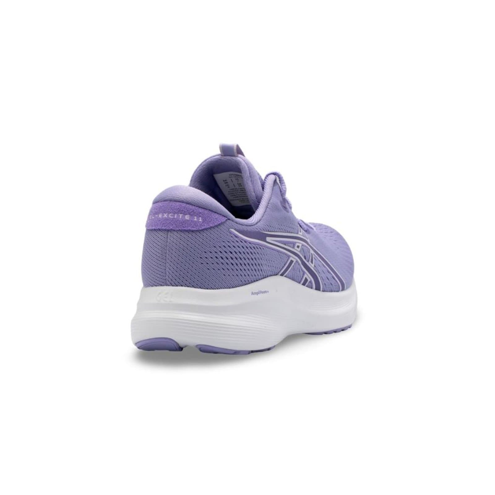 Tênis Asics Gel-Excite 11 feminino para corrida, malha jacquard roxo com sola branca.