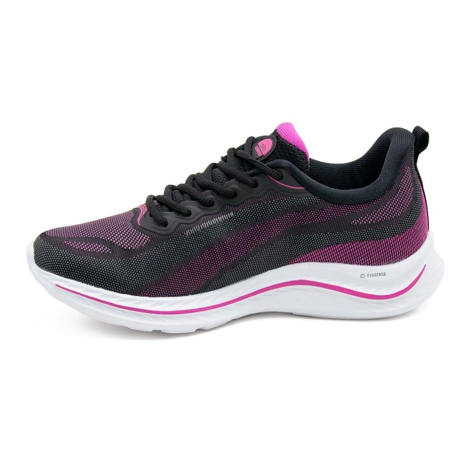 Tênis casual feminino Olympikus Apolis Preto com detalhes em roxo e rosa