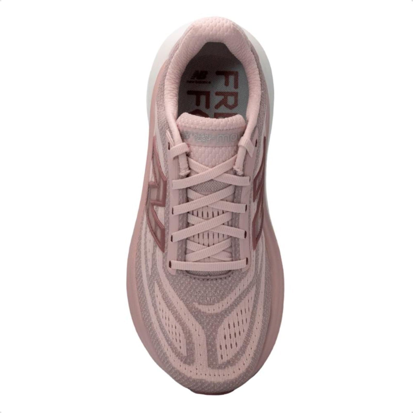 Tênis New Balance Fresh Foam X More V6 rosa para corrida, com design respirável.
