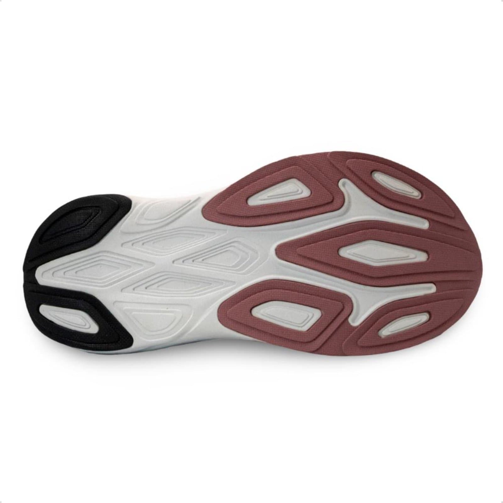 Sola do tênis New Balance Fresh Foam X More V6, com design de amortecimento em branco e rosa.
