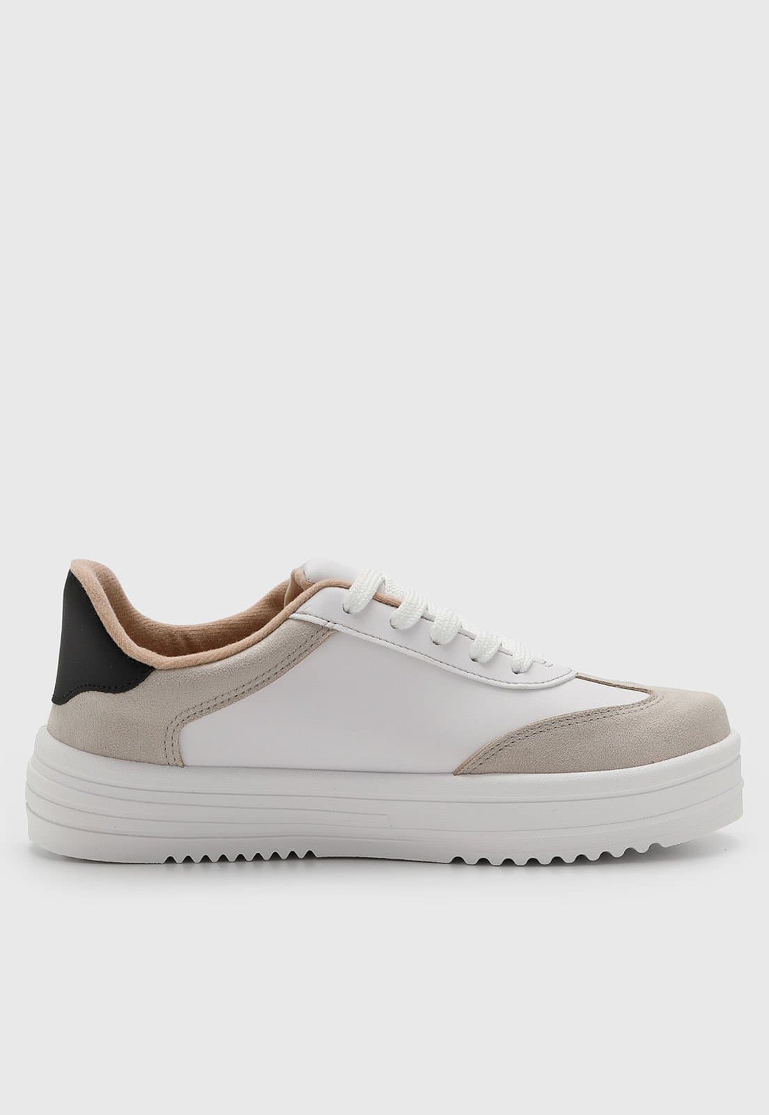 Tênis Feminino Moleca Casual Branco e Bege com Sola Espessa