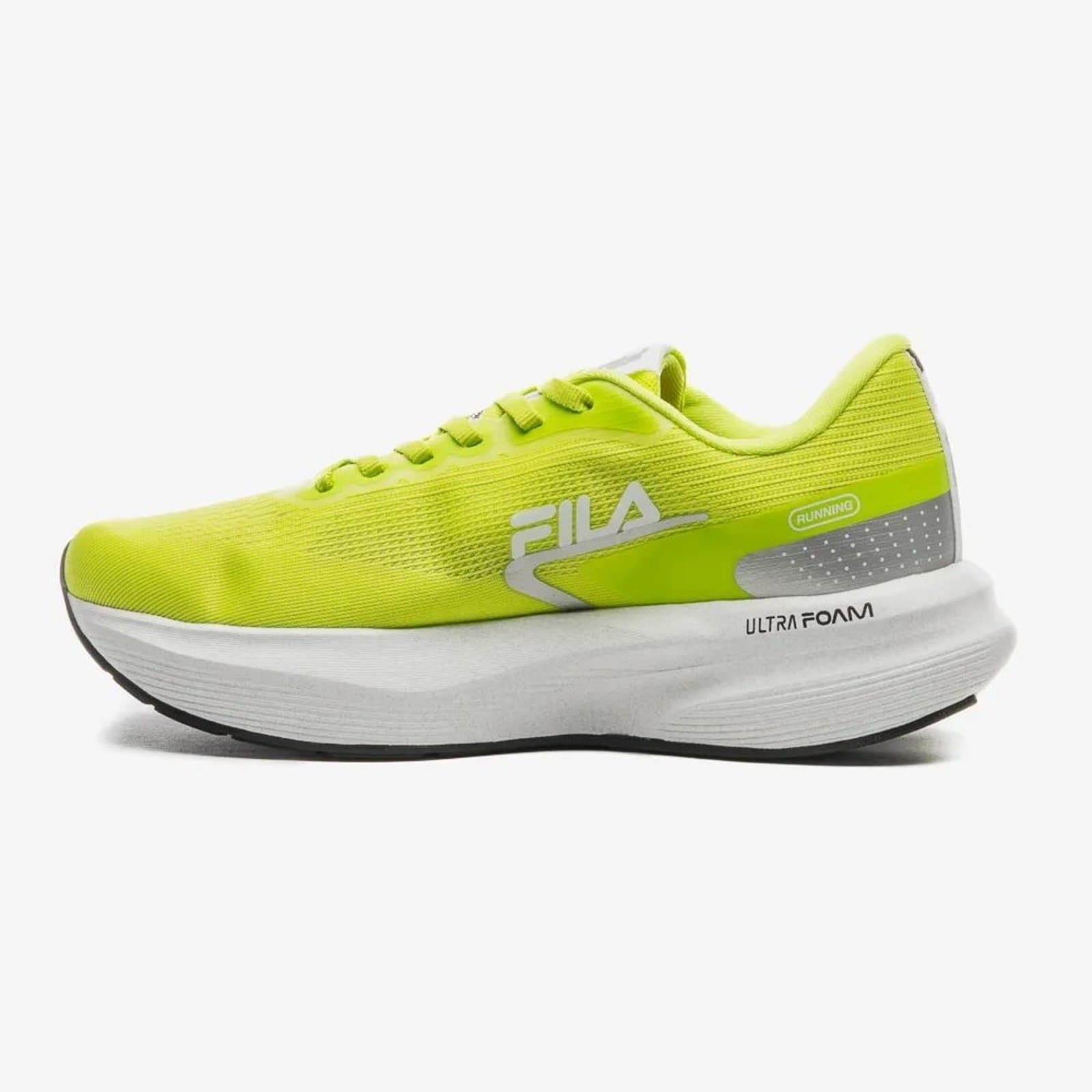 Tênis FILA Racer Fastpace para corrida feminino amarelo neon e branco.