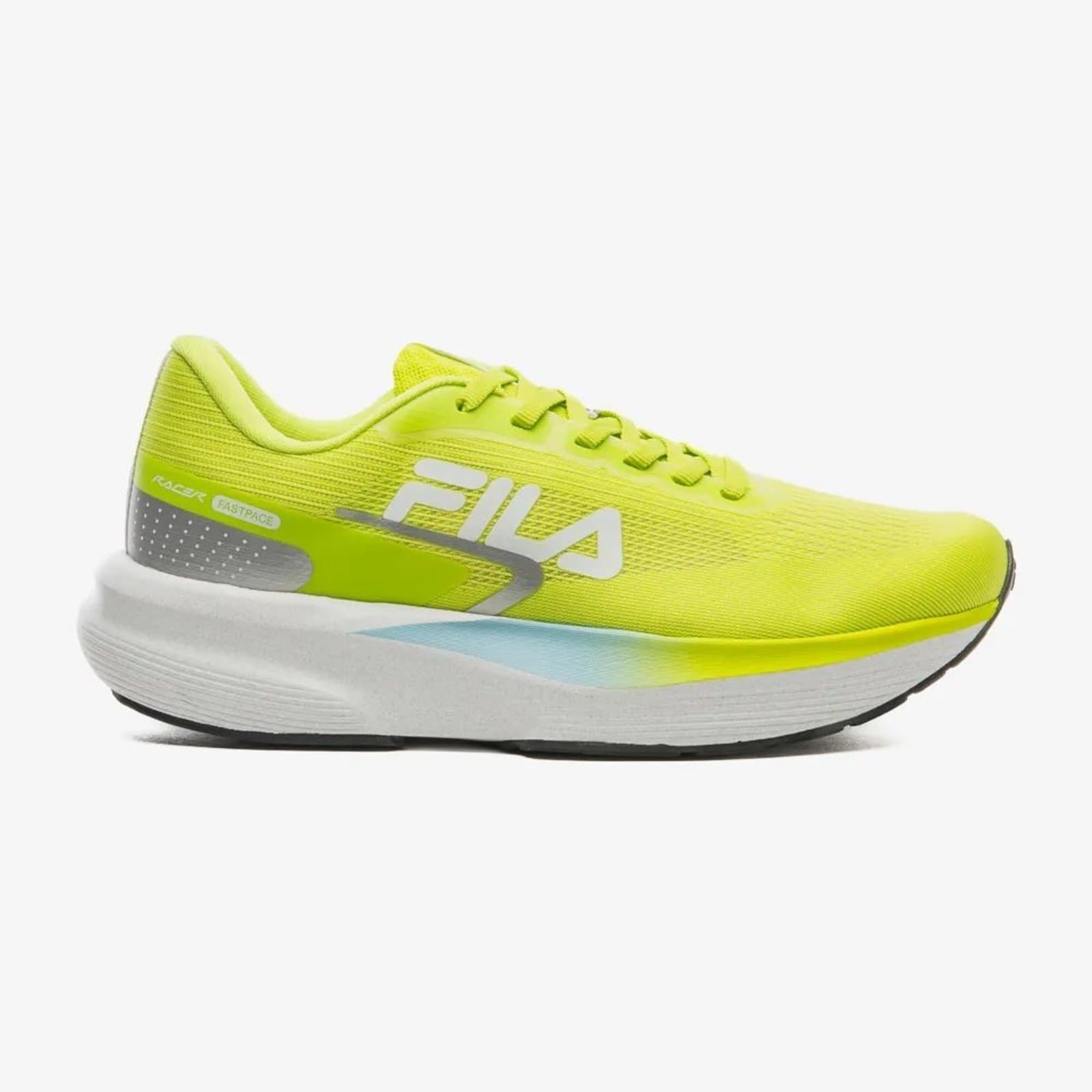 Tênis FILA Racer Fastpace para corrida feminino amarelo neon e cinza.