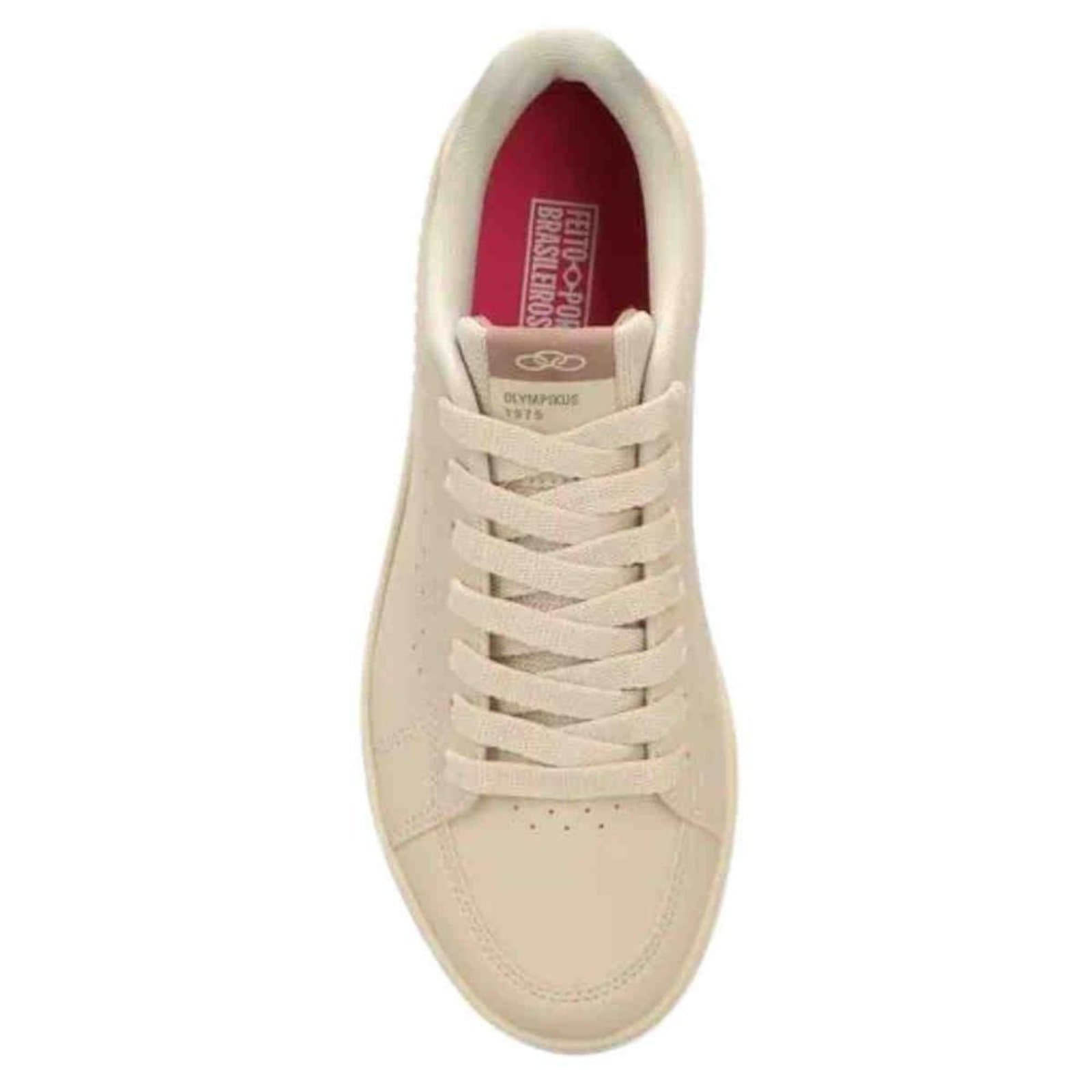 Tênis Olympikus Eros 2 bege, estilo casual, em couro, feminino.