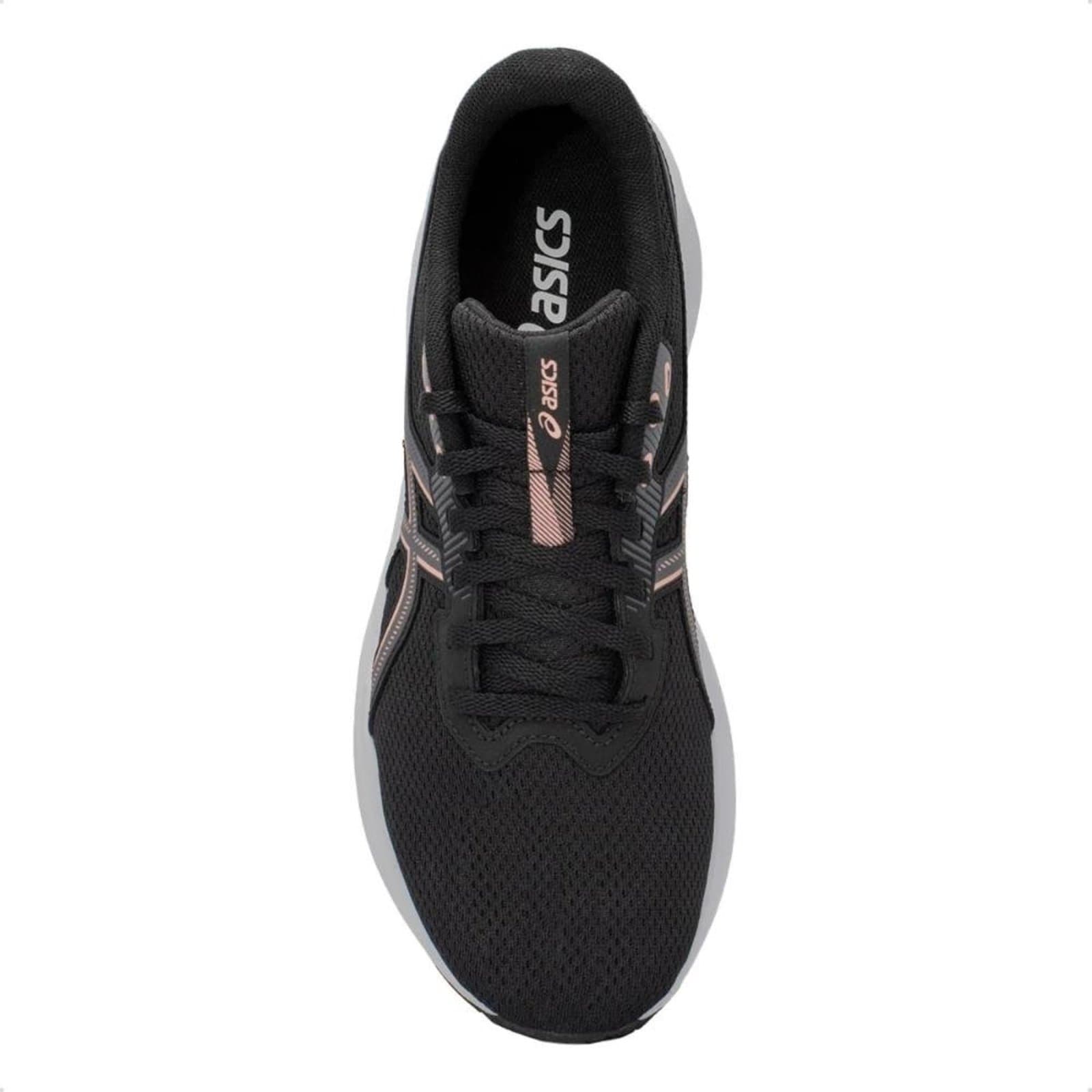 Tênis Asics Raiden 5 feminino preto com detalhes em rosa.