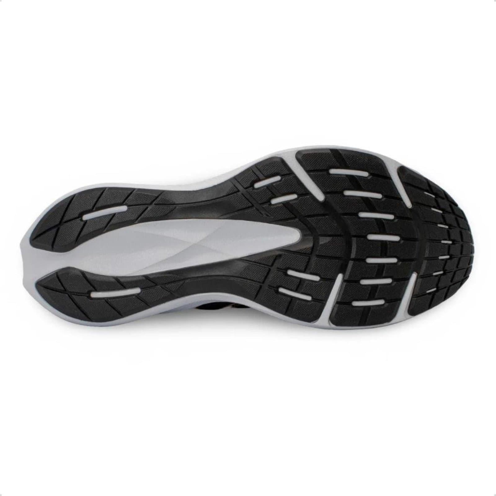 Solado do tênis Asics Raiden 5 feminino preto com design em xadrez.